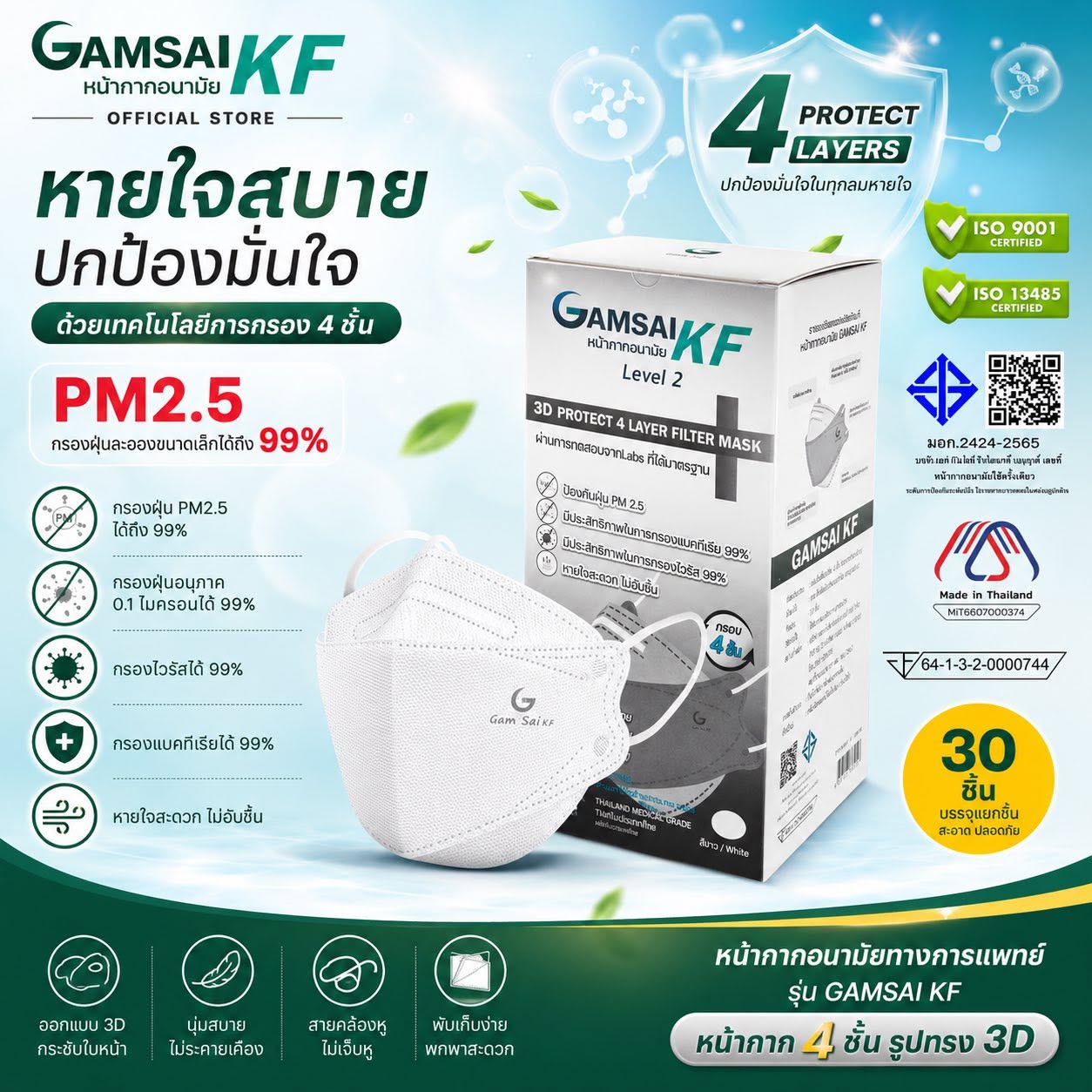 Gamsai KF หน้ากากอนามัยทางการแพทย์ 4 ชั้น