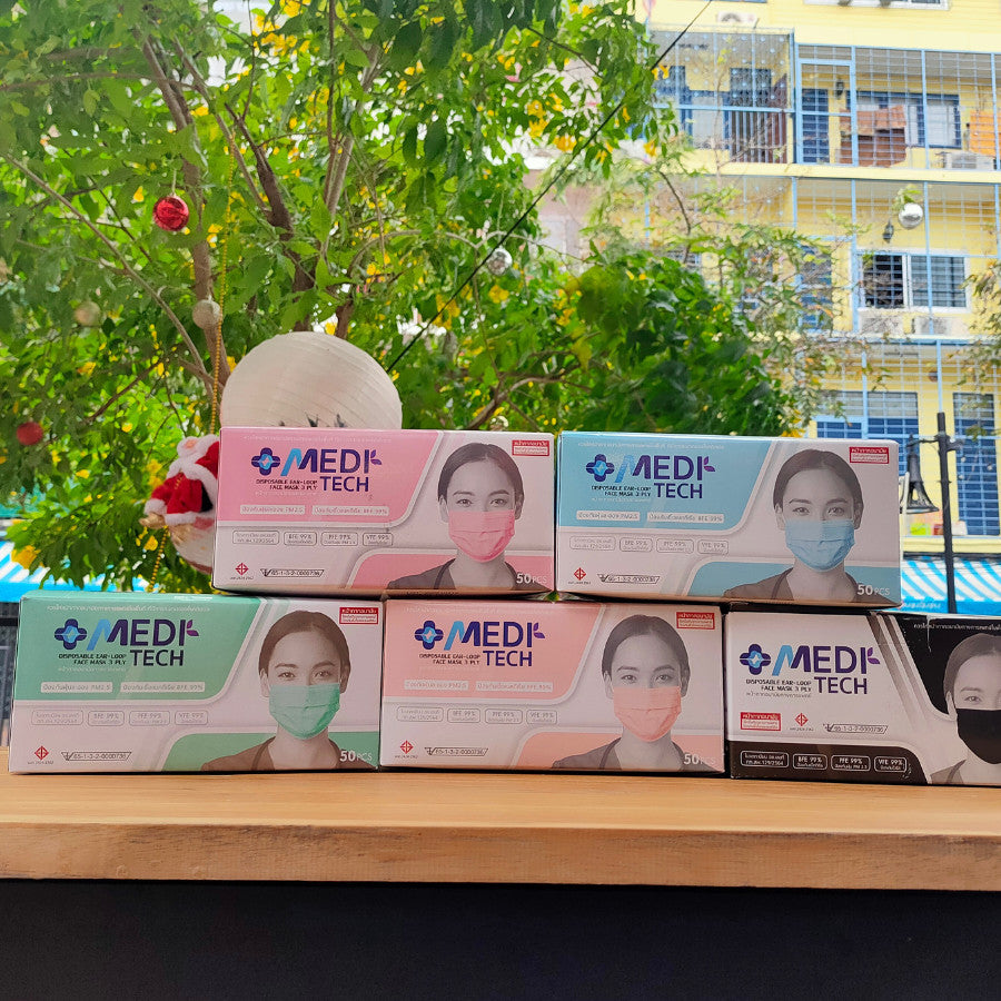 KNDEE ยกลัง 50 กล่อง! Mecare Meditech แมสทางการแพทย์ หน้ากากอนามัย 3 ชั้น