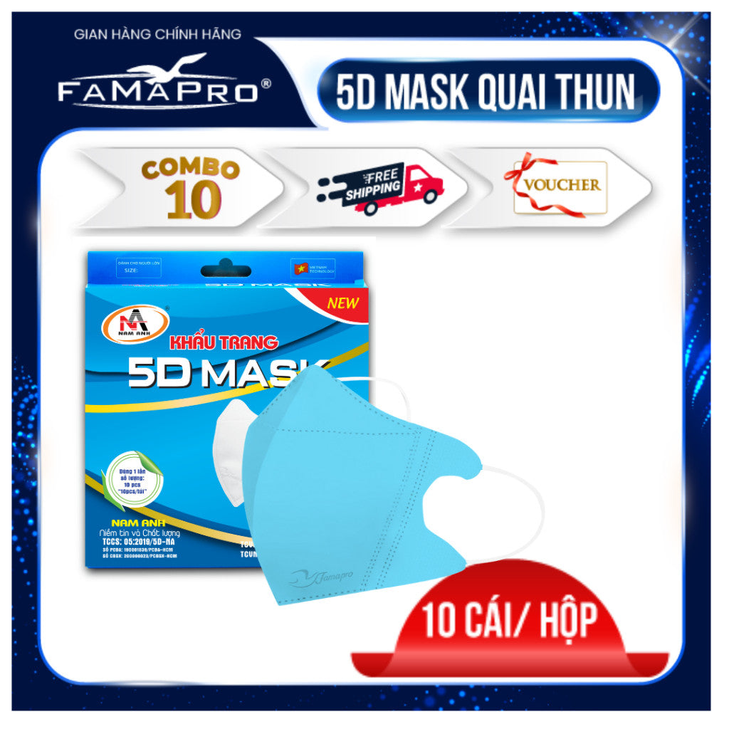 แมสนก Famapro ทรง 5d แมสฟามาโปร ผ้าเนื้อนุ่ม ไม่เจ็บหู บรรจุ 1 กล่อง 10 ชิ้น แมส Kenko แมสหูใหญ่